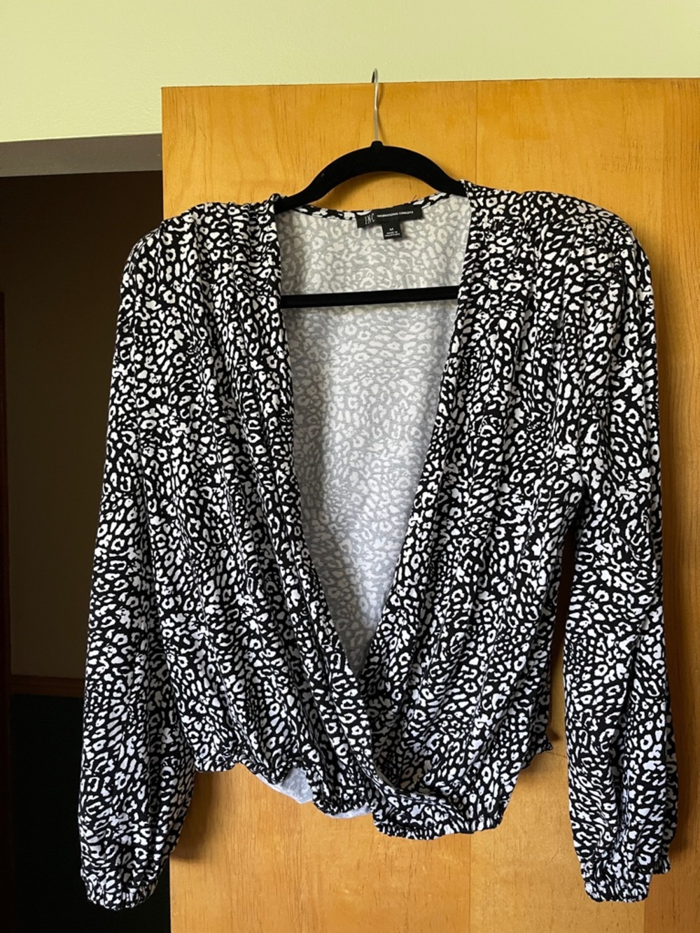 INC International Concepts Black & White Leopard Surplice Top